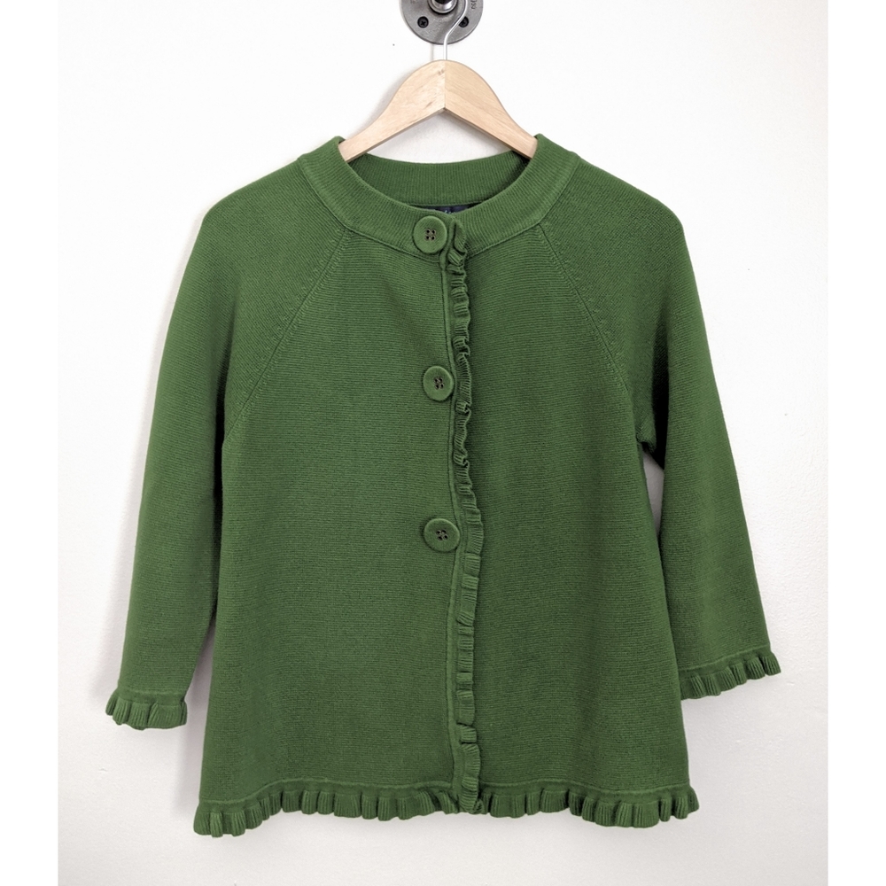 Boden Ruffle Swing Cardigan in Green Size 8